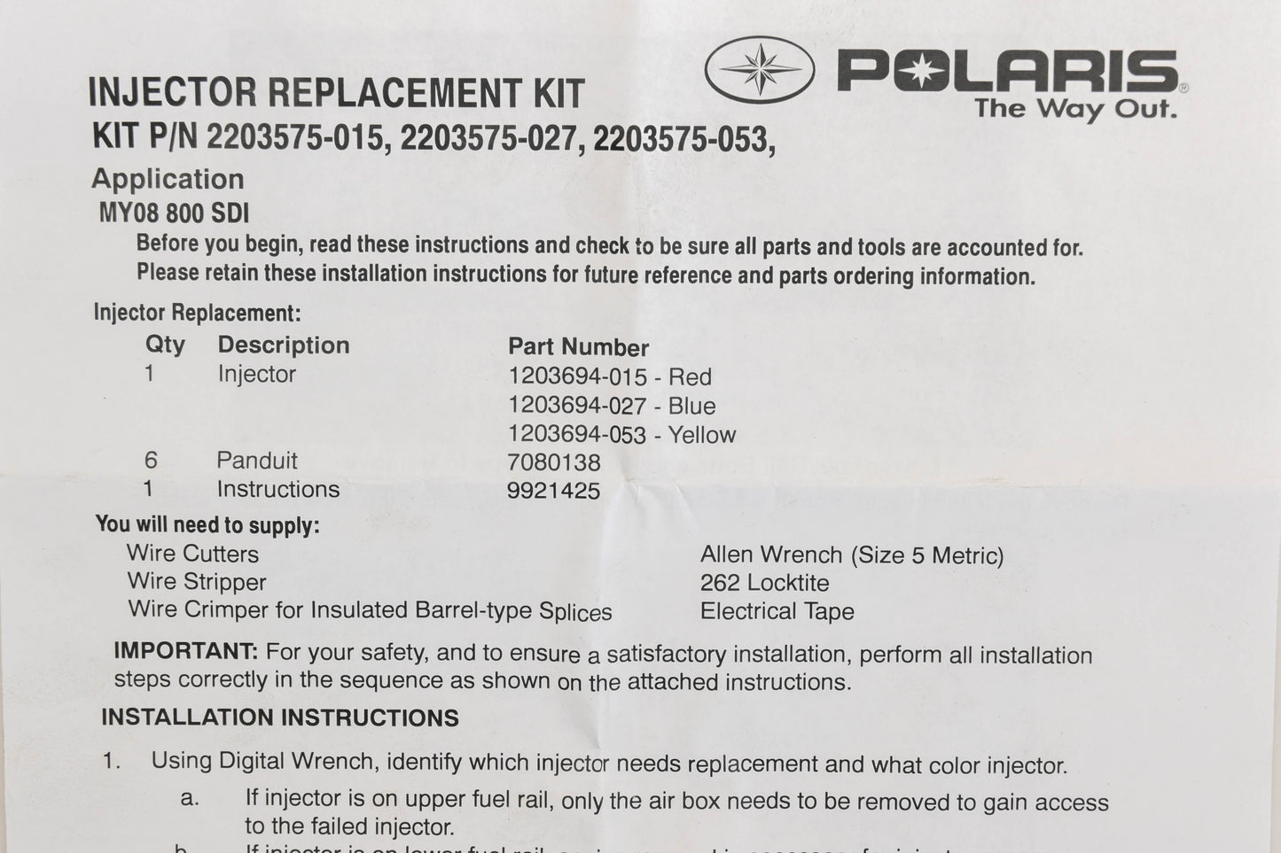 New OEM Polaris 2203575-053 Fuel Injector Kit NOS