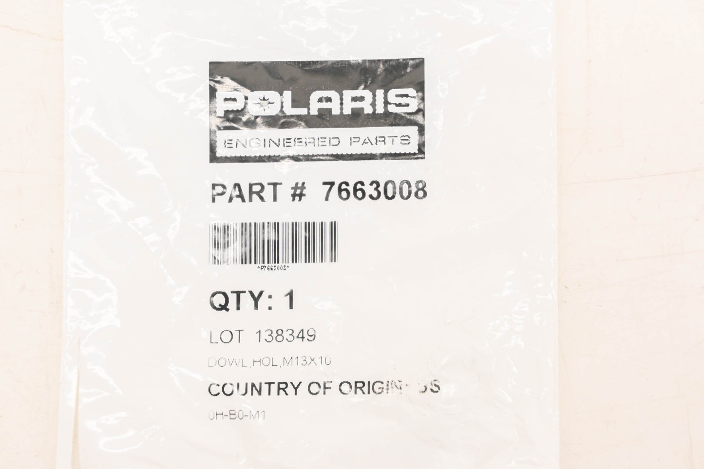 New OEM Polaris 7663008 Hollow Dowel NOS