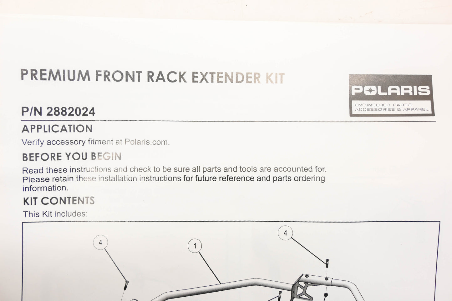 New OEM Polaris 2882024 Front Rack Extender Kit NOS