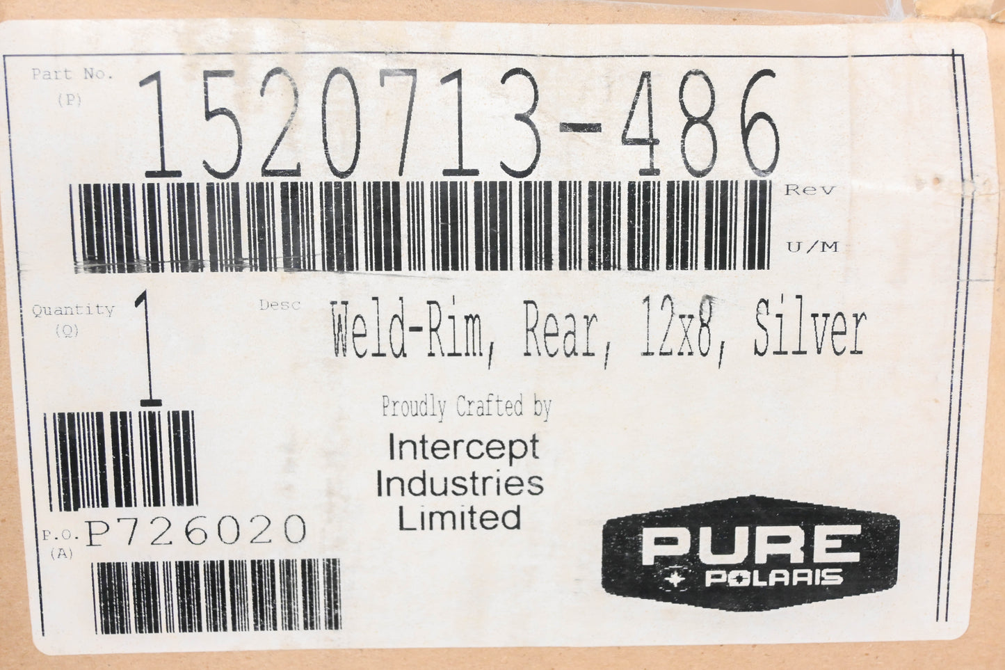 New OEM Polaris 1520713-486 Silver Rear Wheel 12x8 Rim NOS