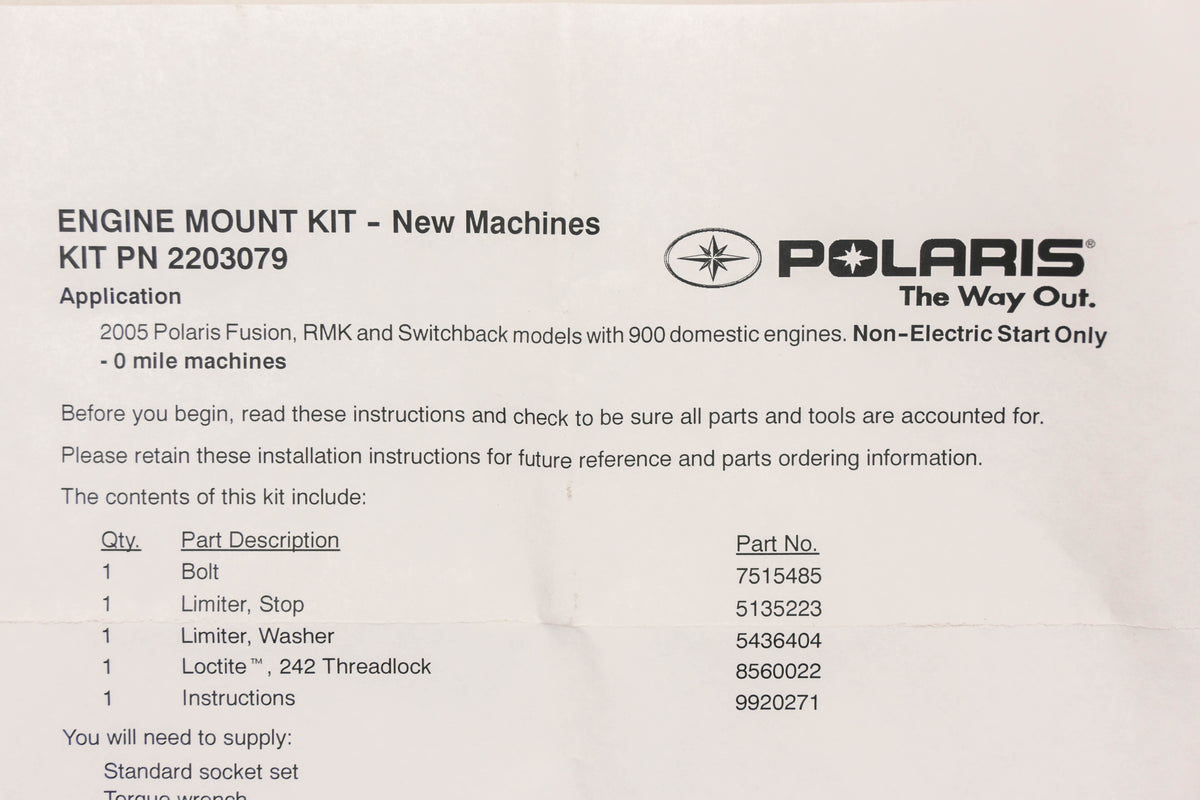 New OEM Polaris 2203079 Engine Mount Kit NOS