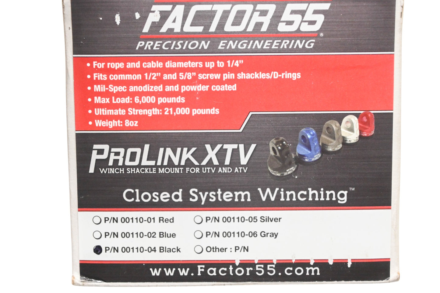 Factor 55 00110-04, 640-01104 Black ProLink XTV Winch Shackle Mount NOS