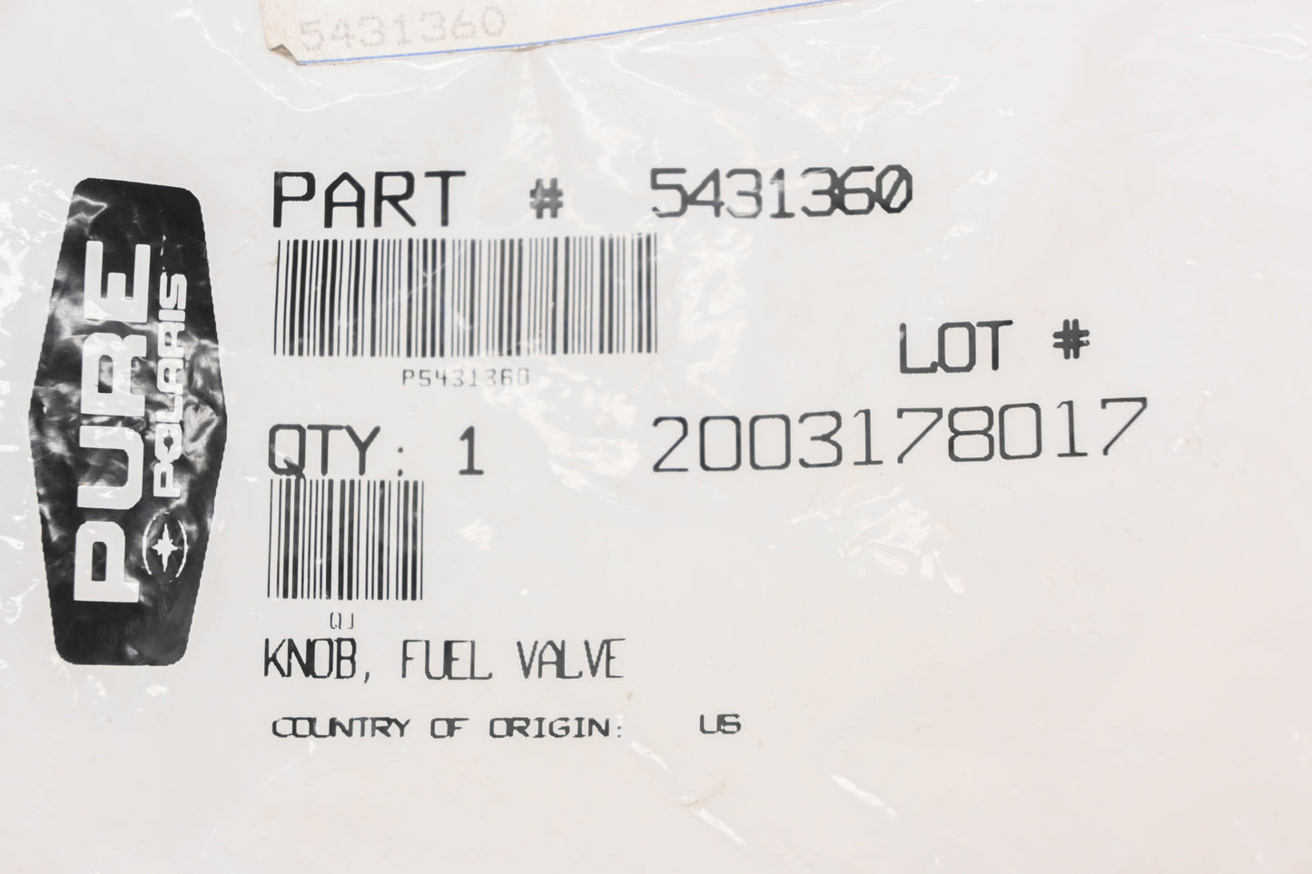 New OEM Polaris 5431360 Fuel Valve Knob NOS
