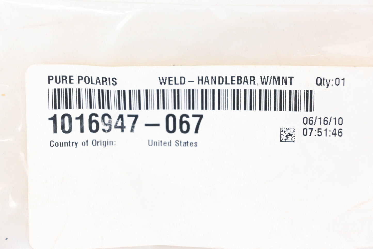 New OEM Polaris 1016947-067 Gloss Black Handlebar NOS