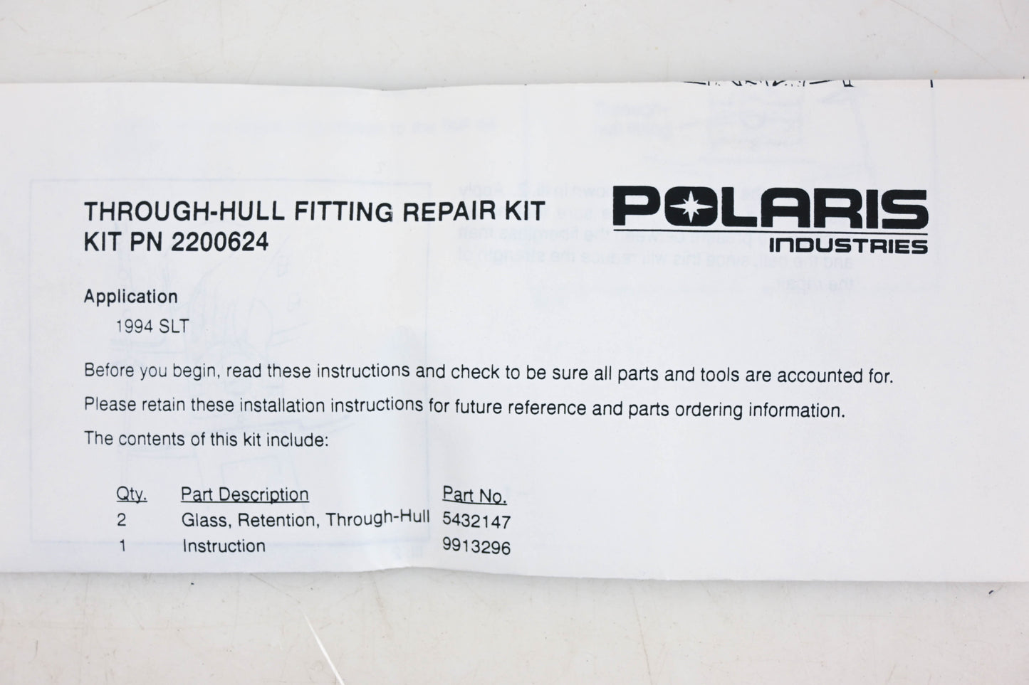 New OEM Polaris 2200624 Thru Hull Fitting Repair Kits Qty 2 NOS