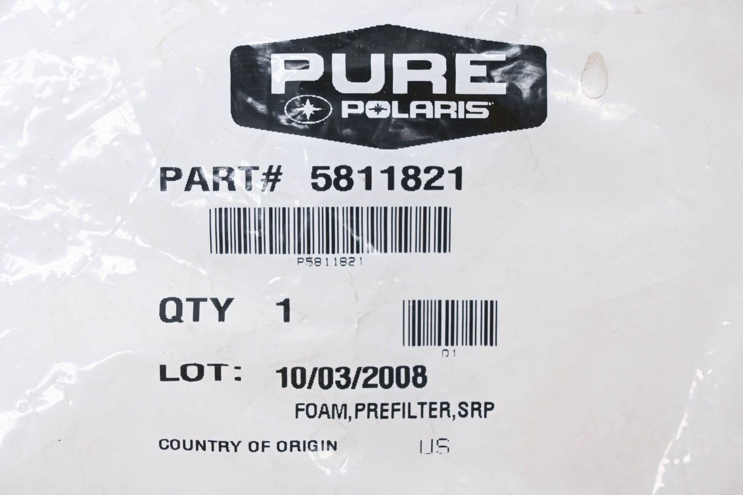 New OEM Polaris 5811821 SRP Prefilter Foam Pad NOS