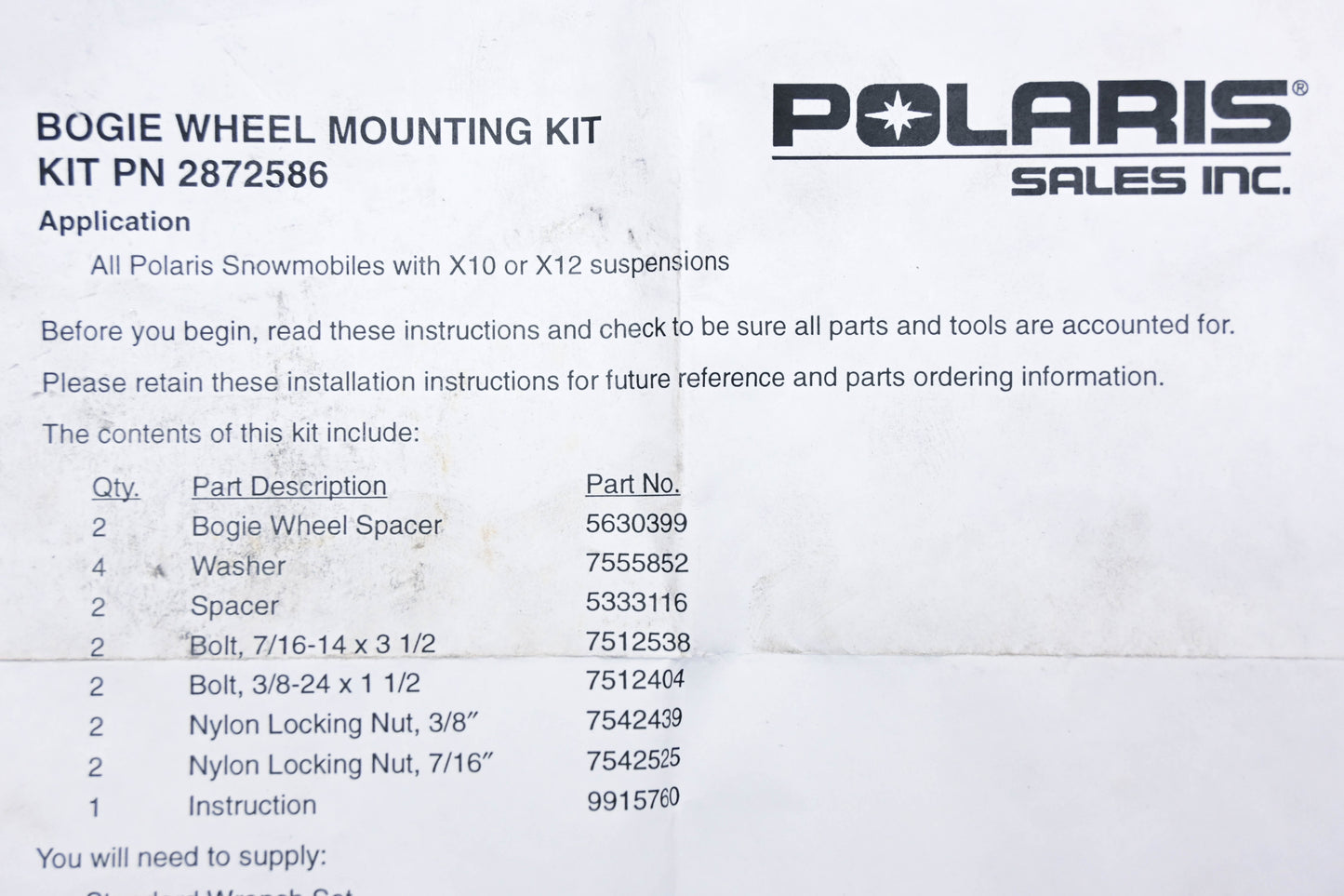 New OEM Polaris 2872586 Boogie Wheel Mounting Bracket Kit NOS