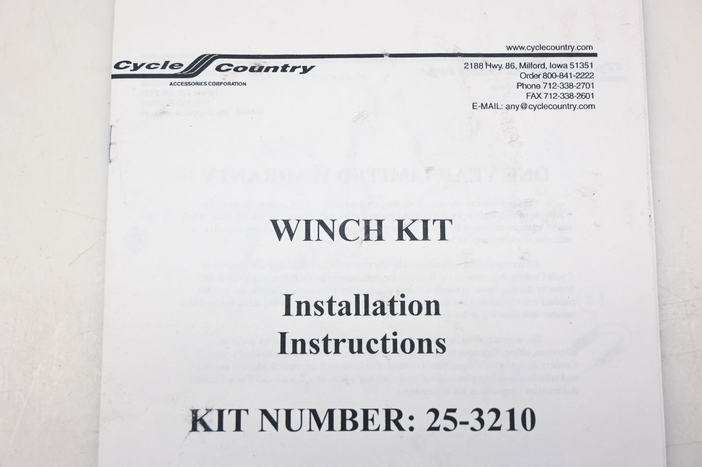 Cycle Country 25-3210 ATV Winch Mount Kit NOS