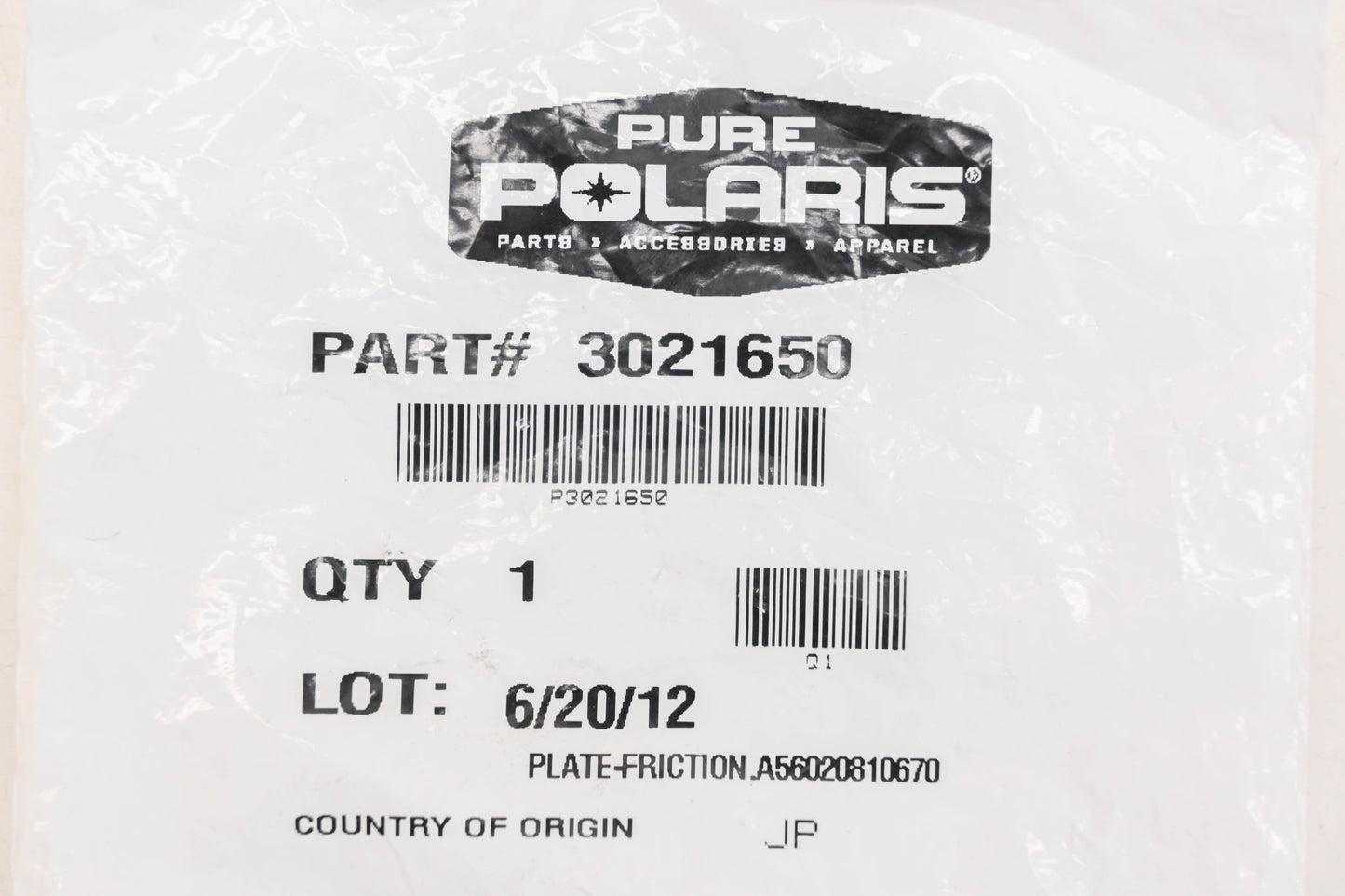 New OEM Polaris 3021650 Friction Plate NOS