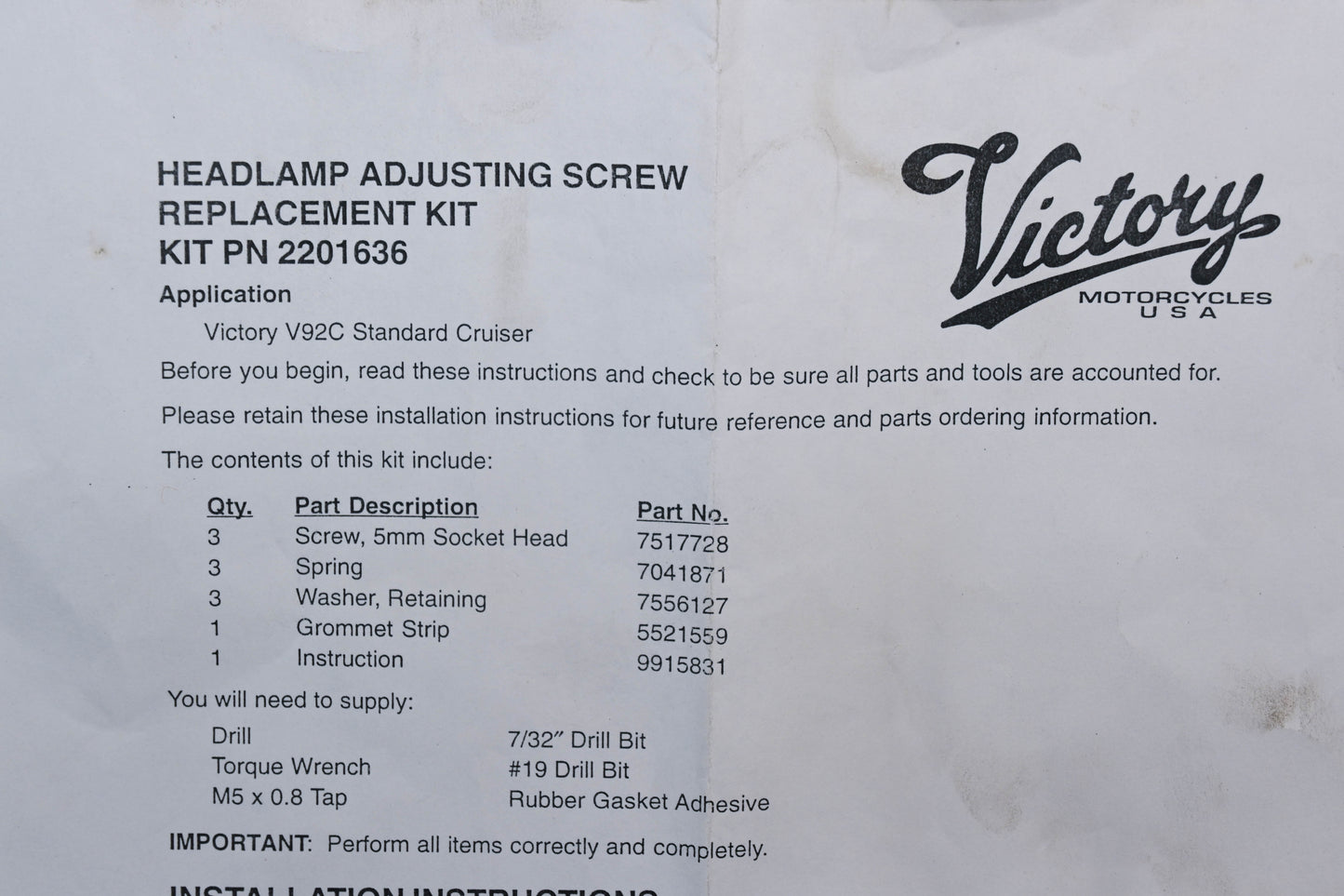 New OEM Polaris 2201636 Headlight Adjusting Screw Kit NOS