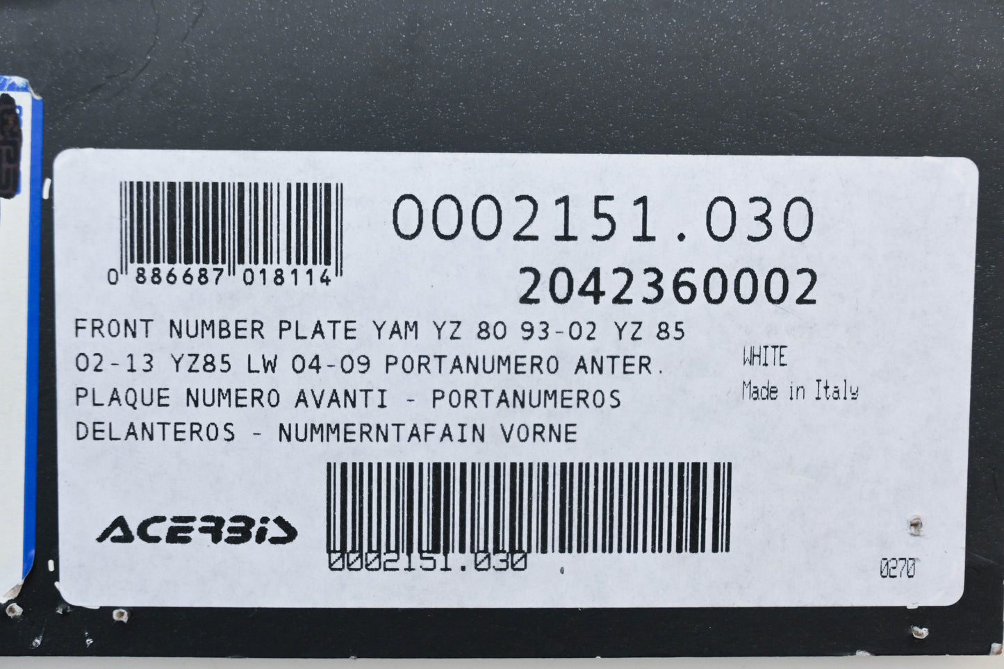 Acerbis 2042360002, 20423-60002 Front Number Plate Kit NOS