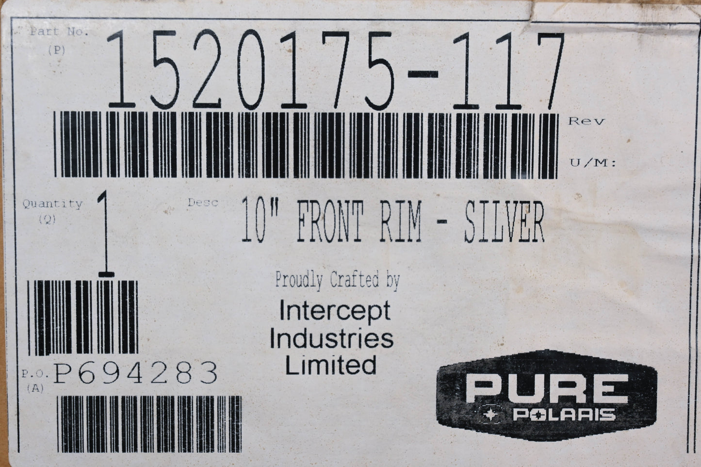 New OEM Polaris 1520175-117 10" Silver Front Rim NOS