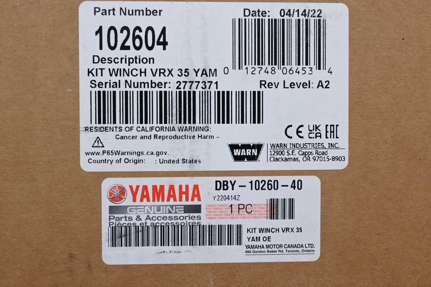 New OEM Yamaha DBY-10260-40-00, 102604 Warn VRX 3500lb Winch Kit NOS