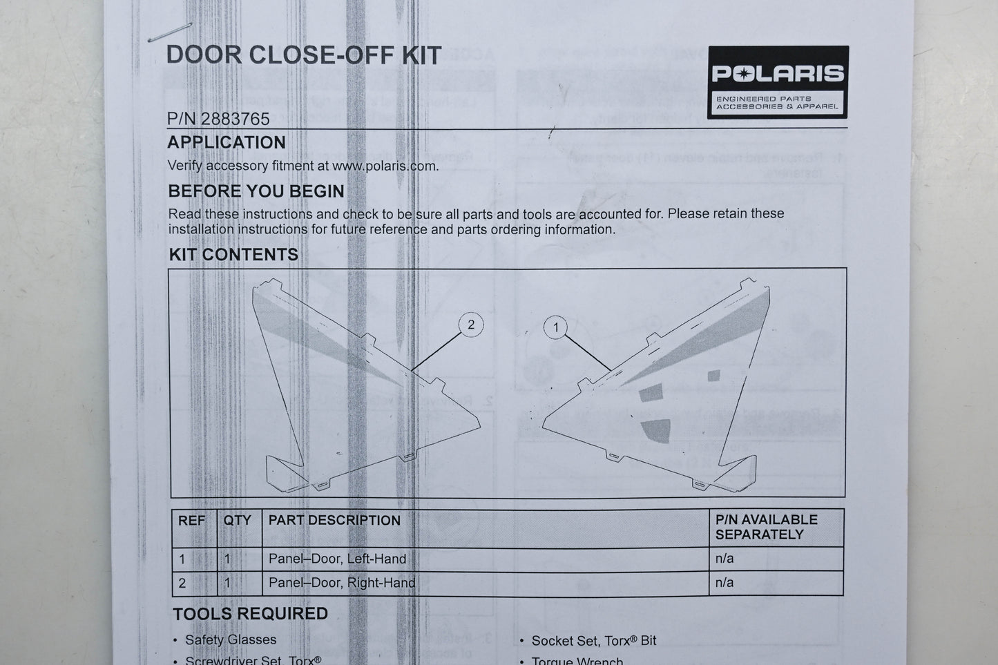 New OEM Polaris 2883765 RZR Lower Door Close-Off Panel Kit NOS