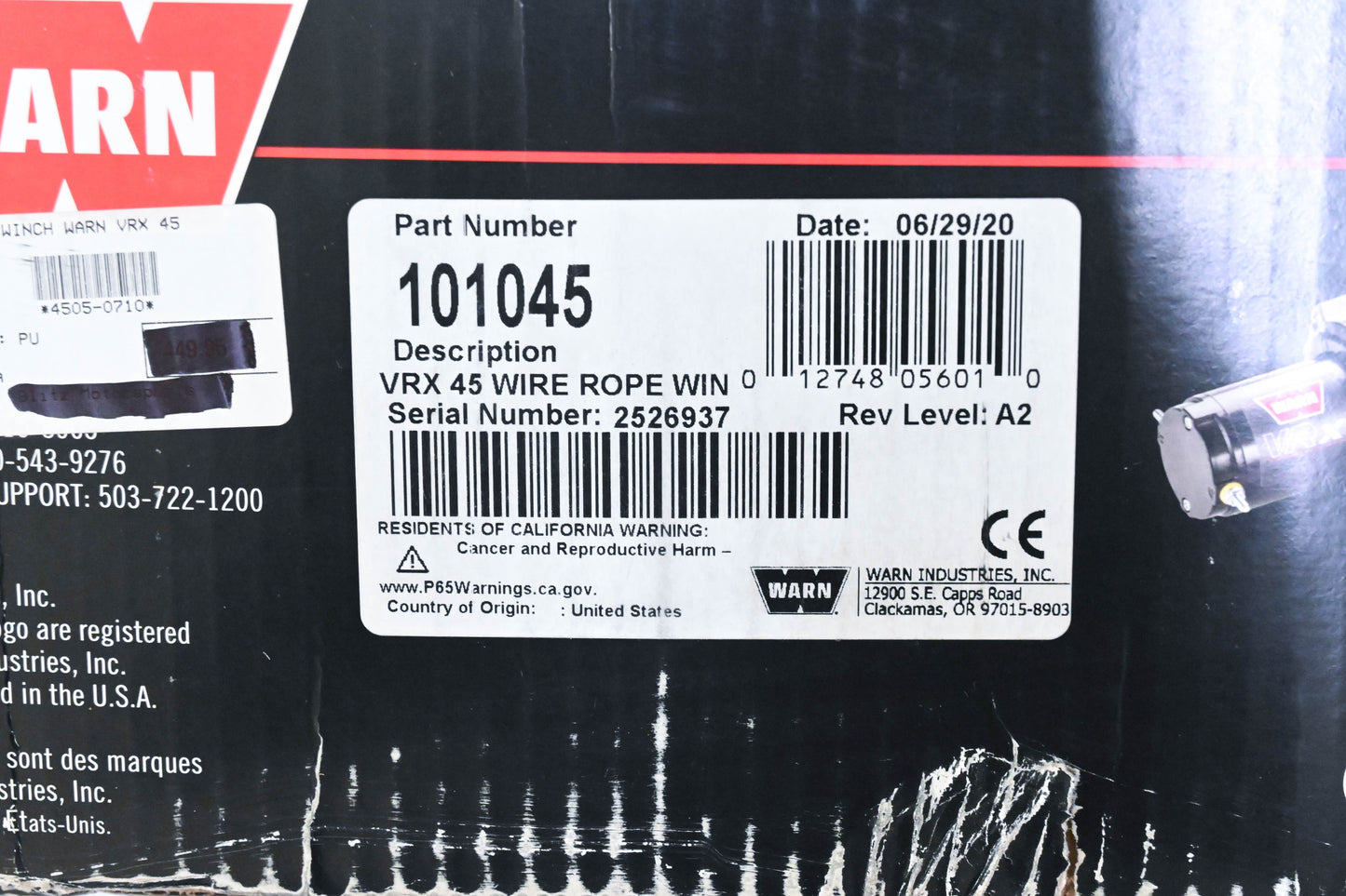 Warn 101045 VRX 4500lb Winch Kit NOS