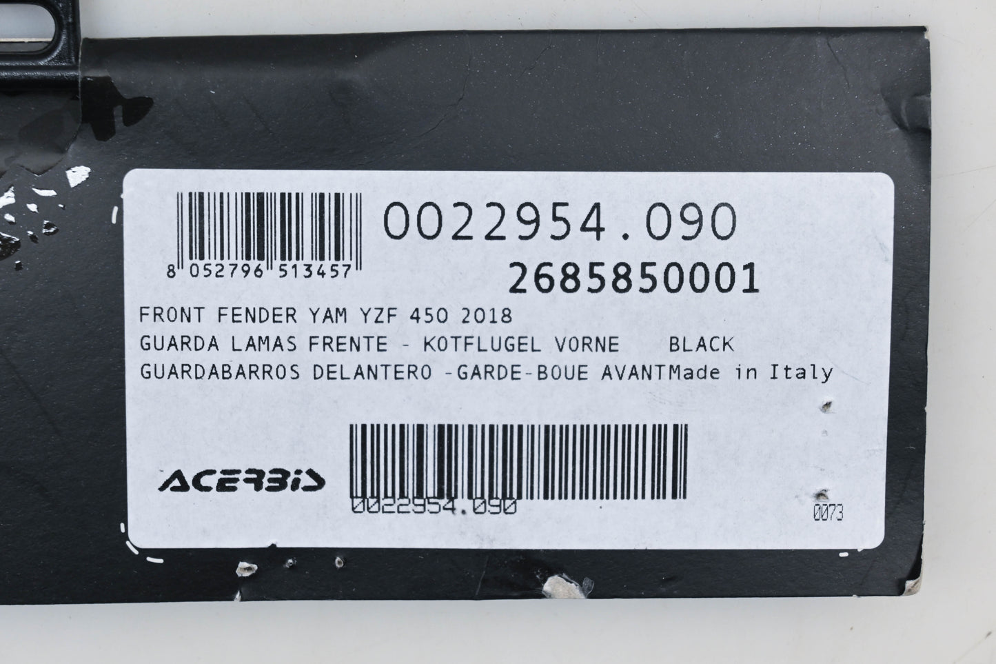 Acerbis 2685850001, 26858-50001 Yamaha Black Front Fender NOS