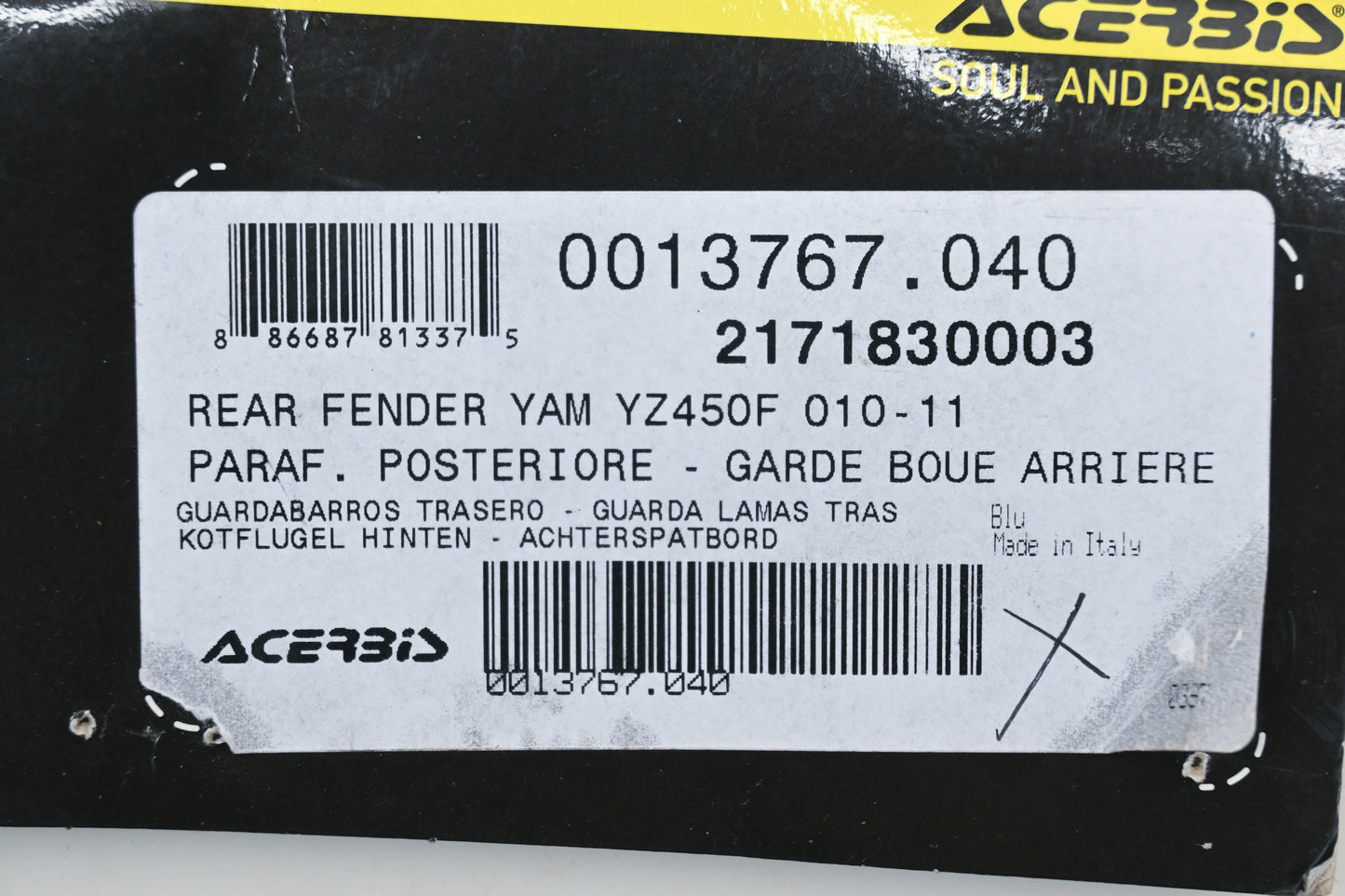 Acerbis 2171830003, 21718-30003 Yamaha Blue Rear Fender NOS