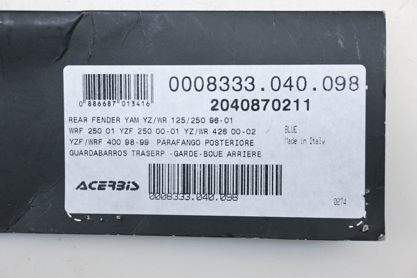 Acerbis 2040870211, 20408-70211 Yamaha Blue Rear Fender NOS