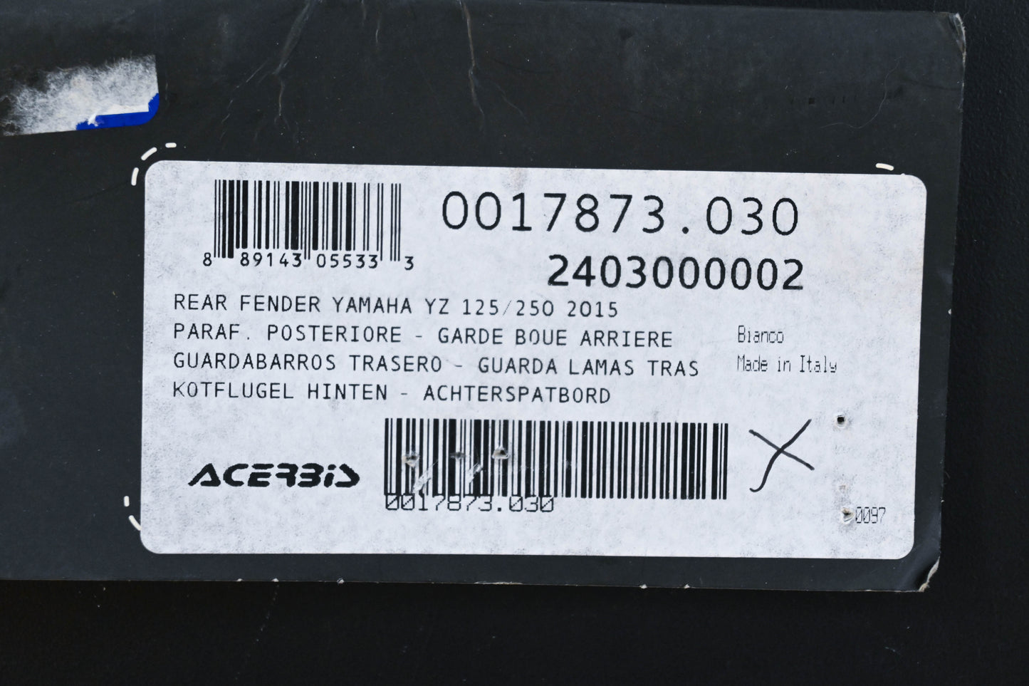 Acerbis 2403000002, 24030-00002 Yamaha White Rear Fender NOS