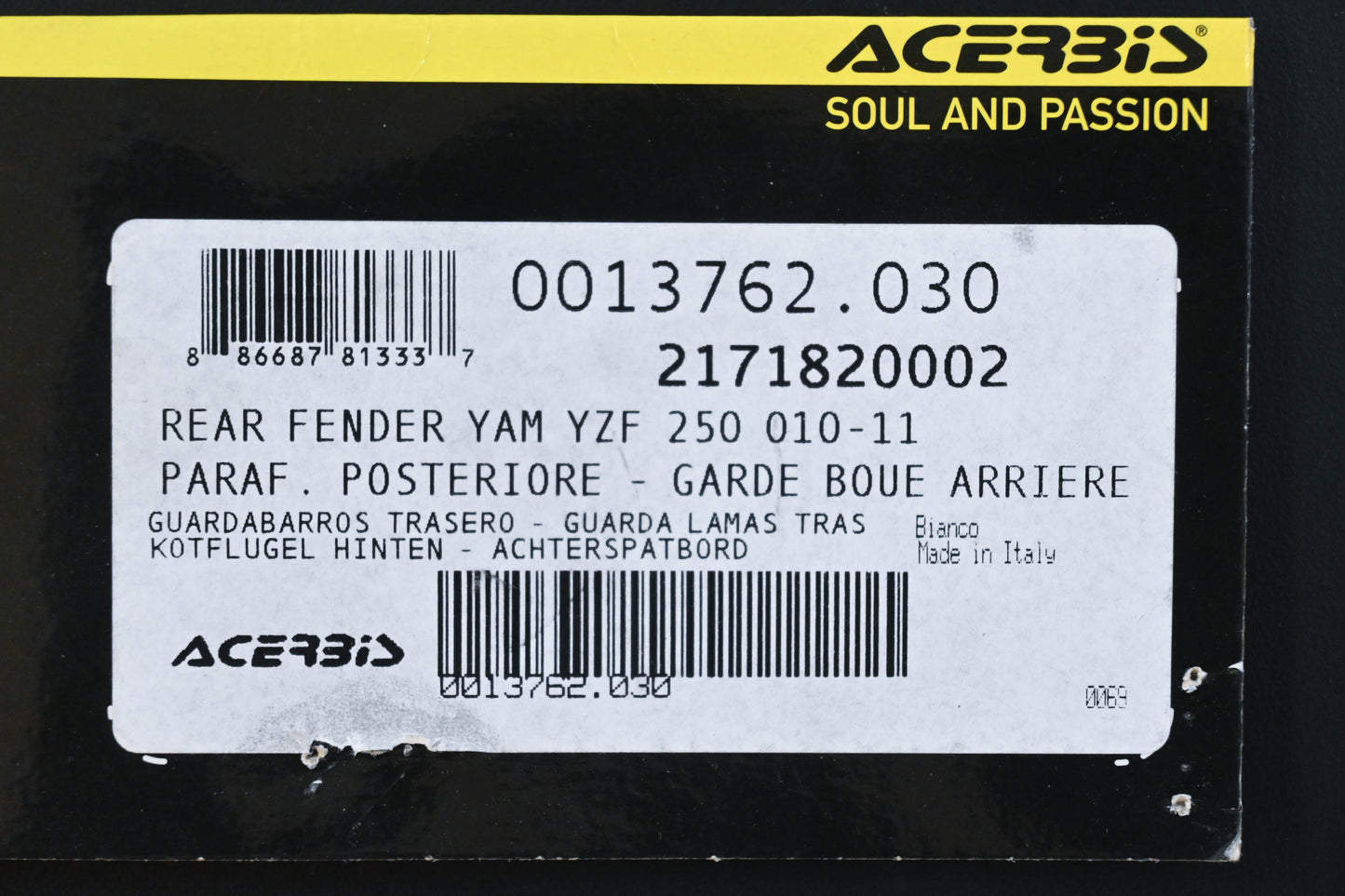 Acerbis 2171820002, 21718-20002 Yamaha White Rear Fender NOS