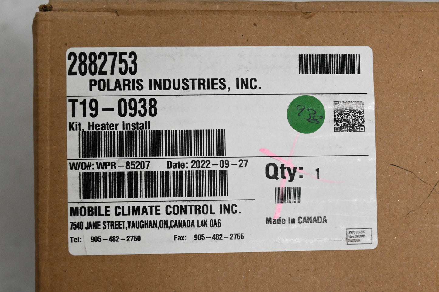 MCC 2882753, T19-0938 Polaris Cab Heater Kit NOS