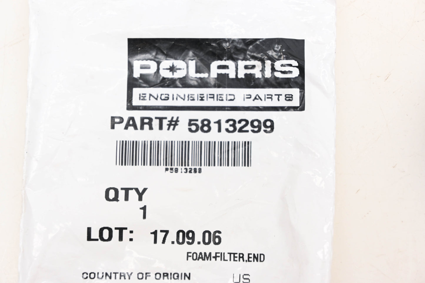 New OEM Polaris 5813299 Air Filter 2-1/8" Foam End NOS