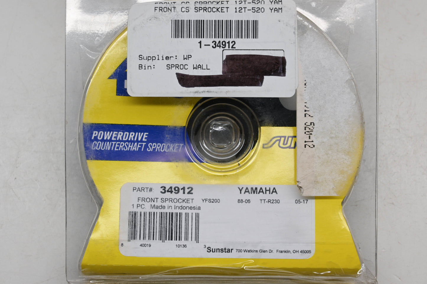 Sunstar 34912 Yamaha 12T Front Countershaft Sprocket NOS