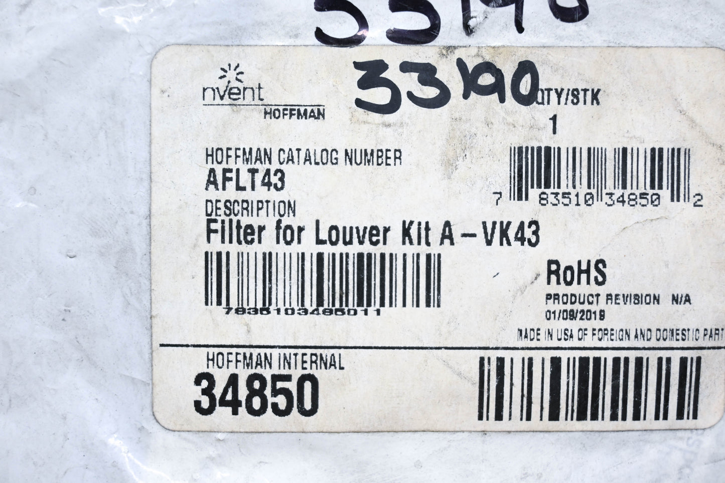nVent AFLT43, A-VK43 Filter for Louver Kit NOS