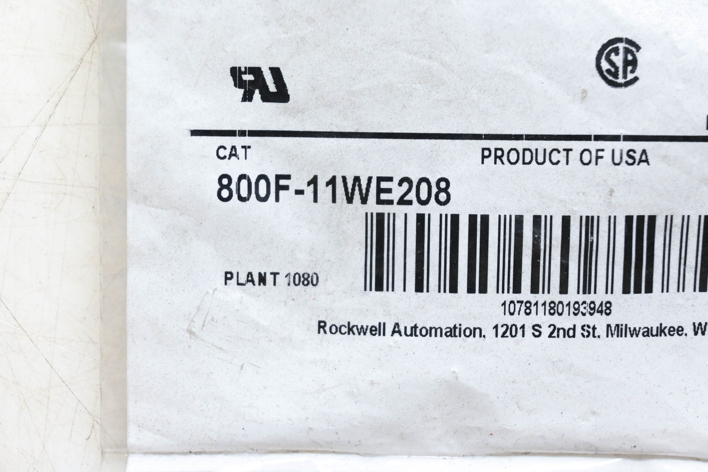 Allen-Bradley 800F-11WE208 Legend Plate NOS