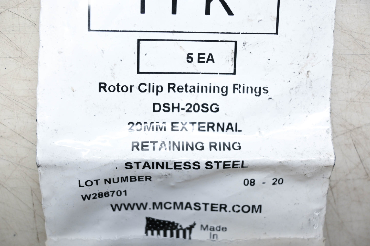 MCMaster DSH-20SG Rotor Clip Retaining Rings Qty 24