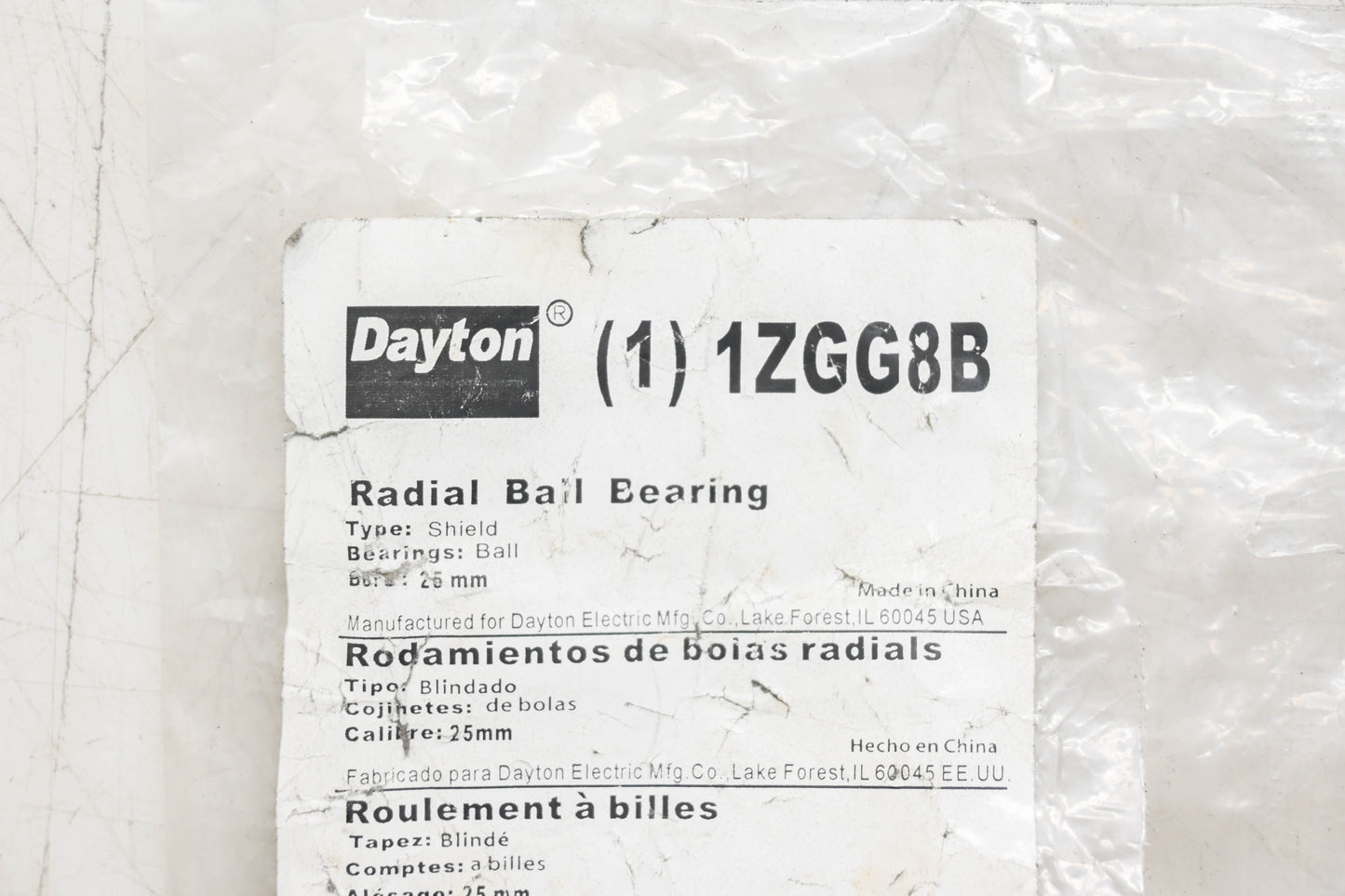 Dayton 1ZGG8B 25mm Radial Ball Bearing NOS