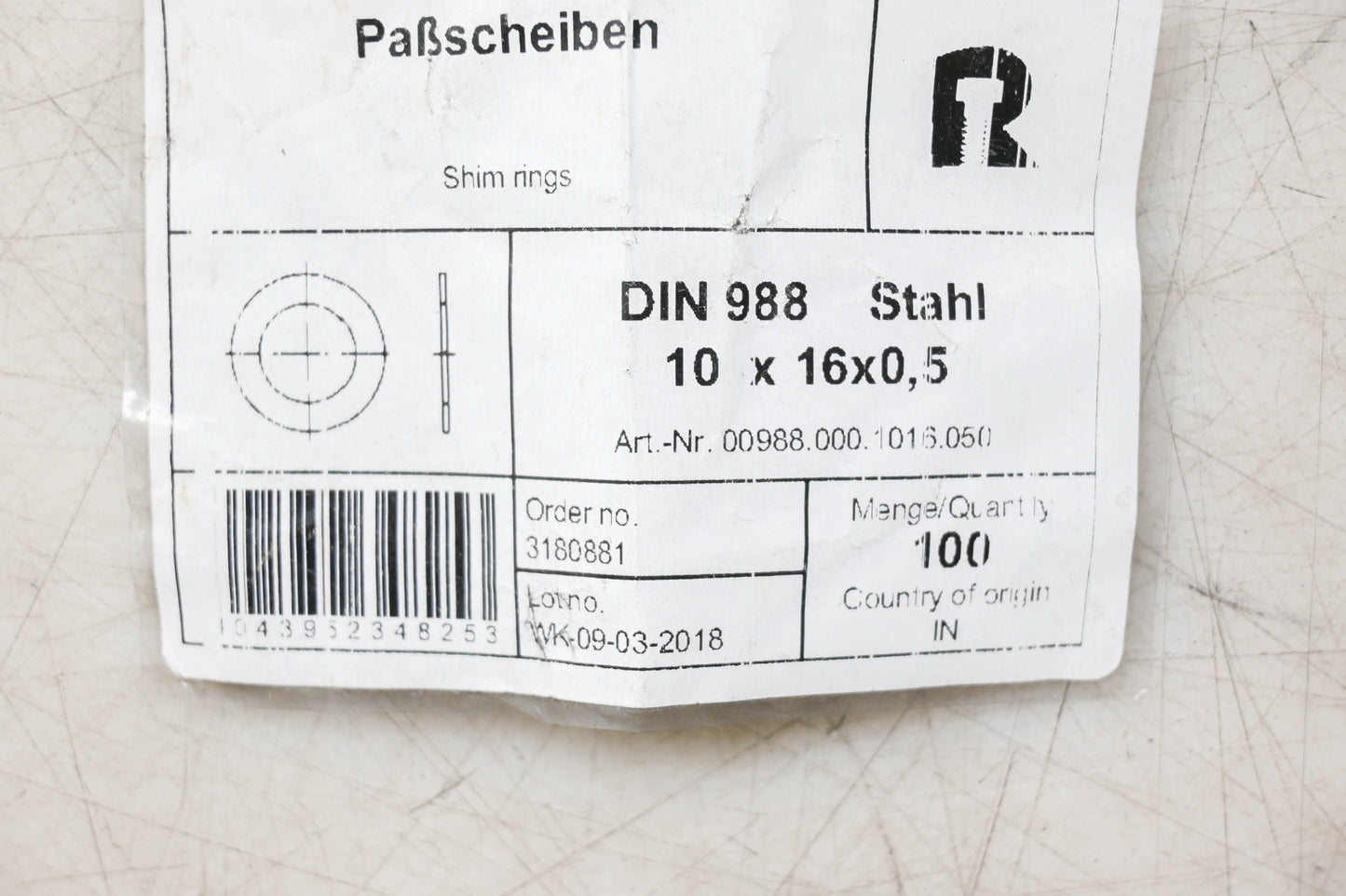 Aftermarket DIN 988 Shim rings Qty 100 NOS