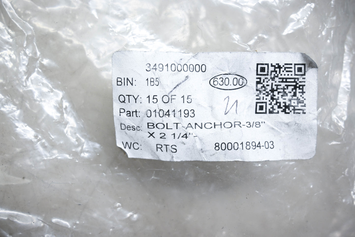 Confast 01041193, 80001894-03 Bolt Anchor 3/8" x 2 1/4" NOS