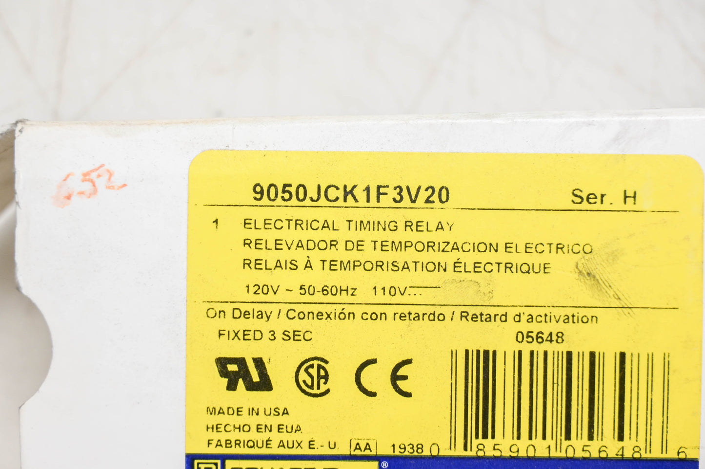 Square D 9050JCK1F3V20 Series H Electrical Timing Relay NOS