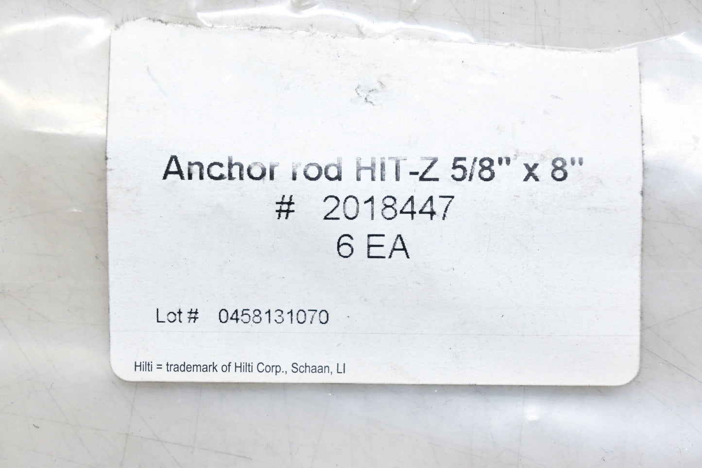 Hilti 2018447 Anchor Rods HIT-Z 5/8" x 8" Qty 6 NOS