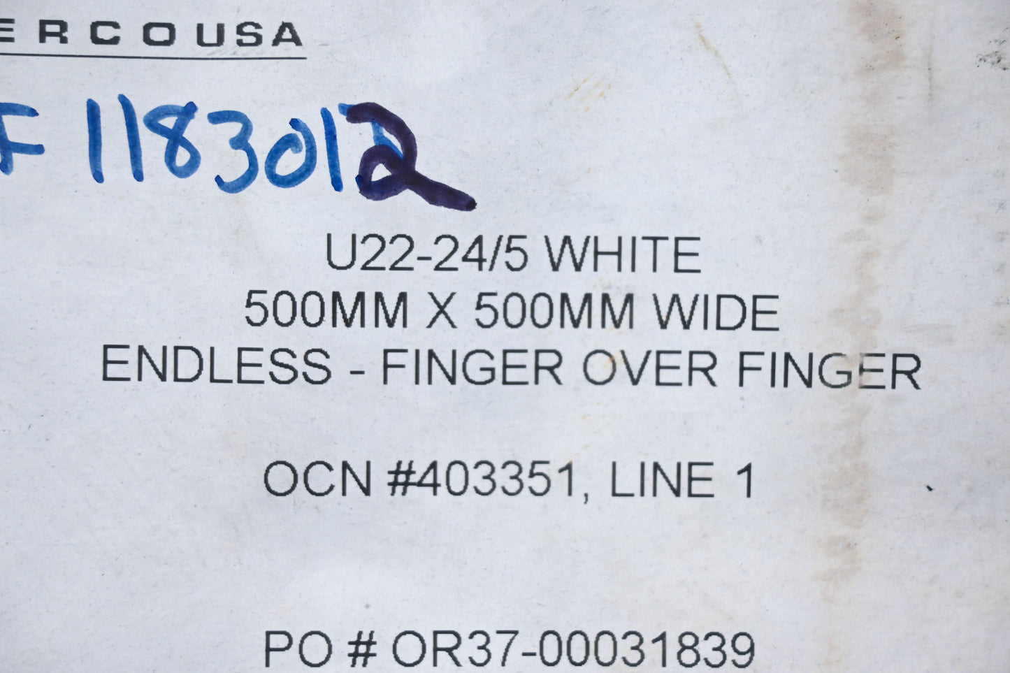 Derco USA U22-24/5 Negative Oval Surface White Conveyor Belt 500x500mm NOS