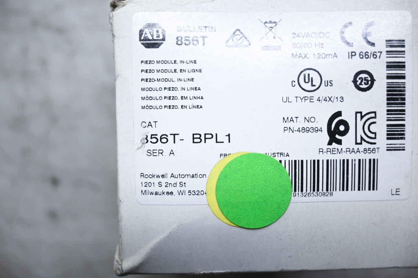 Allen-Bradley 856T-BPL1 70mm Alarm Sound Module NOS