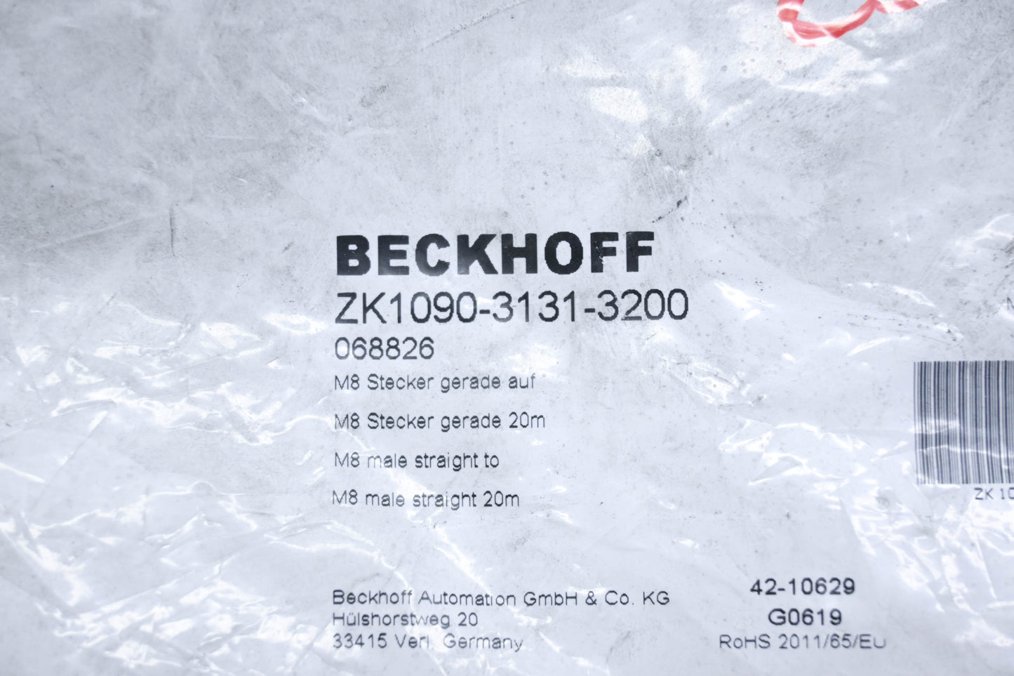 Beckhoff ZK1090-3131-3200 M8 Male Straight to M8 Male Straight 20m Cable NOS