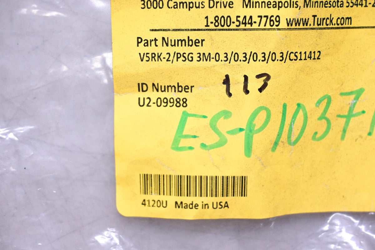 Turck U2-09988, V5RK-2/PSG 3M-0.3/0.3/0.3/0.3/CS11412 Splitter Cable NOS