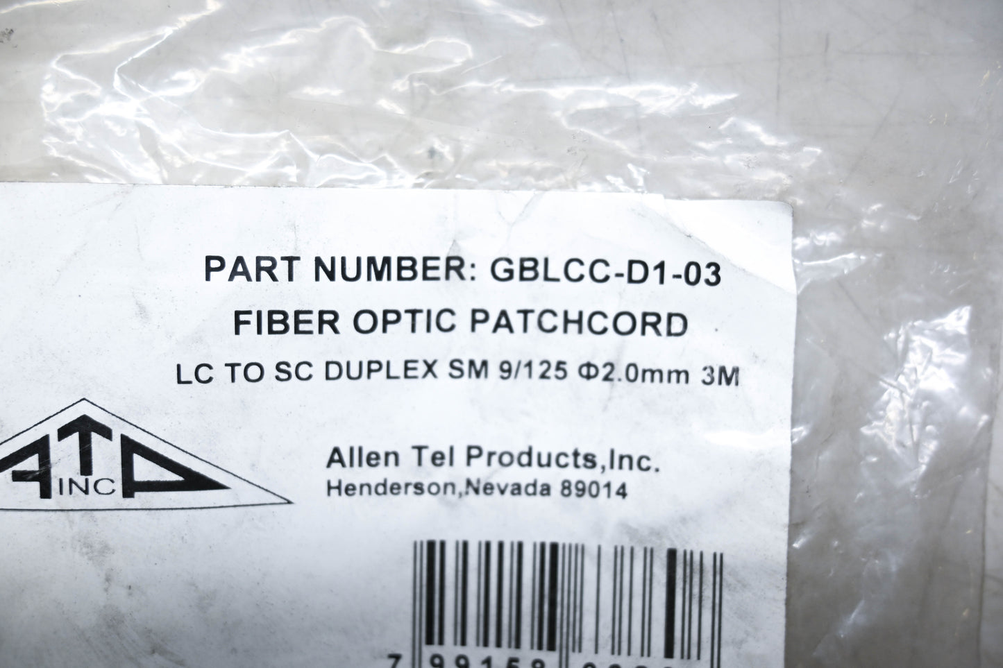 Allen Tel GBLCC-D1-03 Fiber Optic Patch Cord NOS