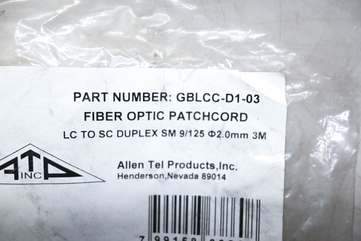 Allen Tel GBLCC-D1-03 Fiber Optic Patch Cord NOS