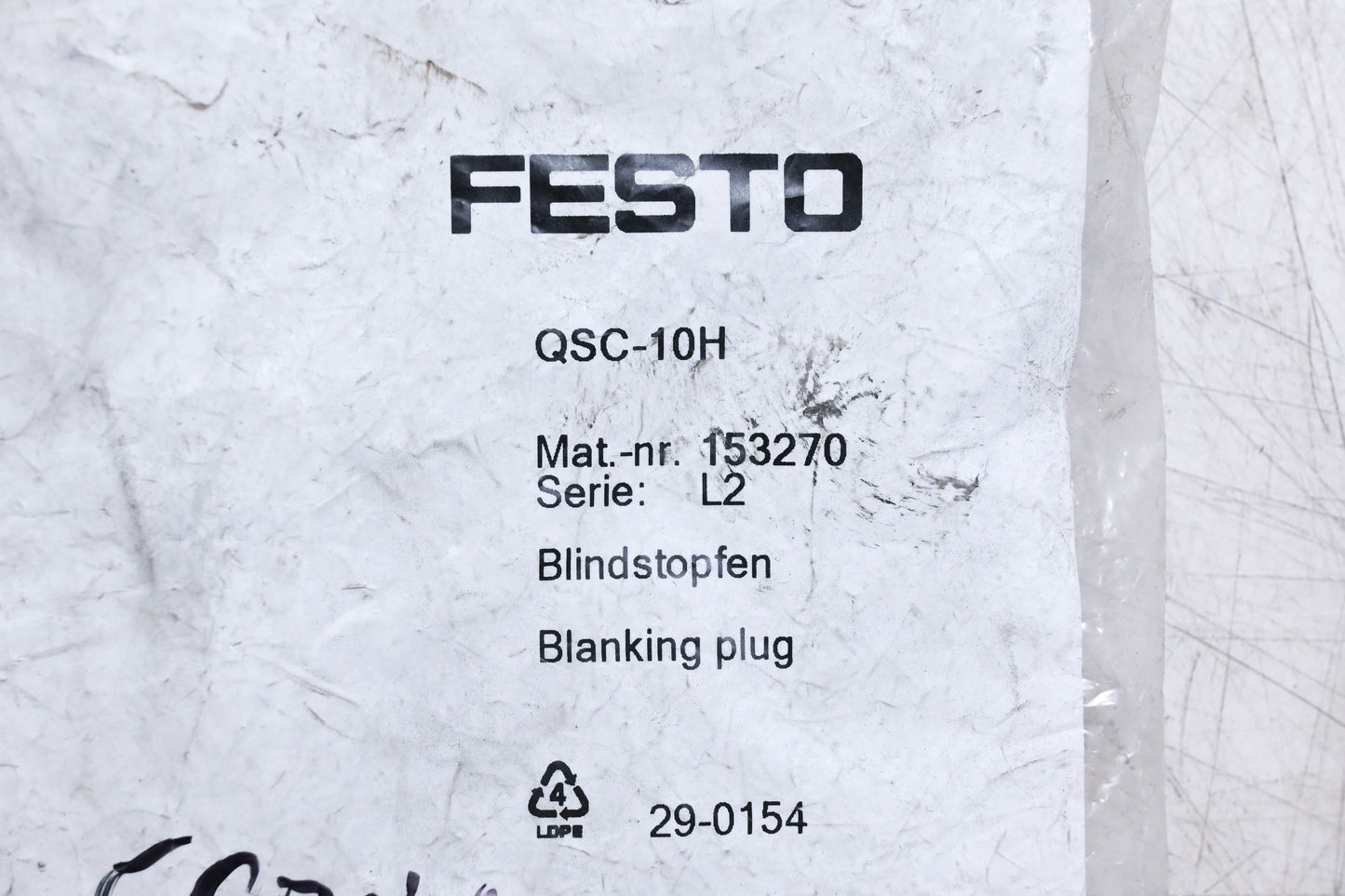 Festo QSC-10H Gas Pipe Plugs Qty 10 NOS