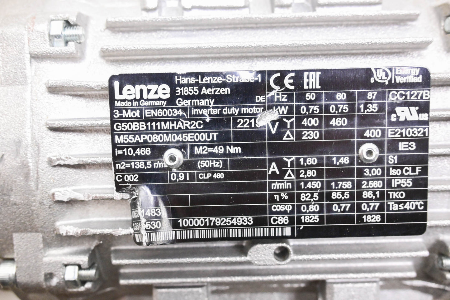 Lenze G50BB111MHAR2C AC Gear Motor