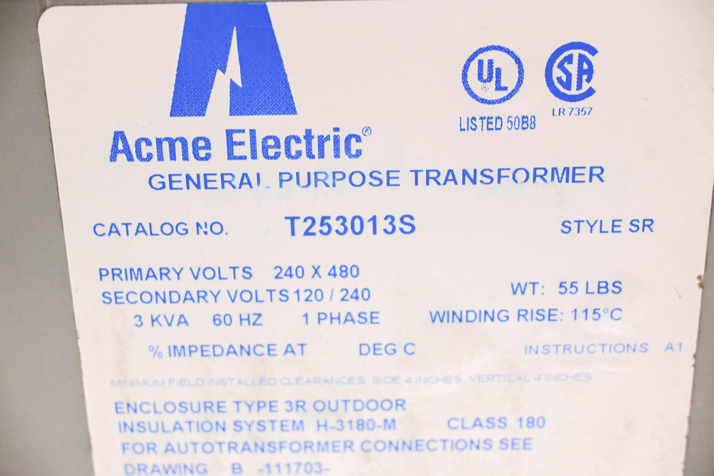 ACME Electric T253013S General Purpose Transformer NOS