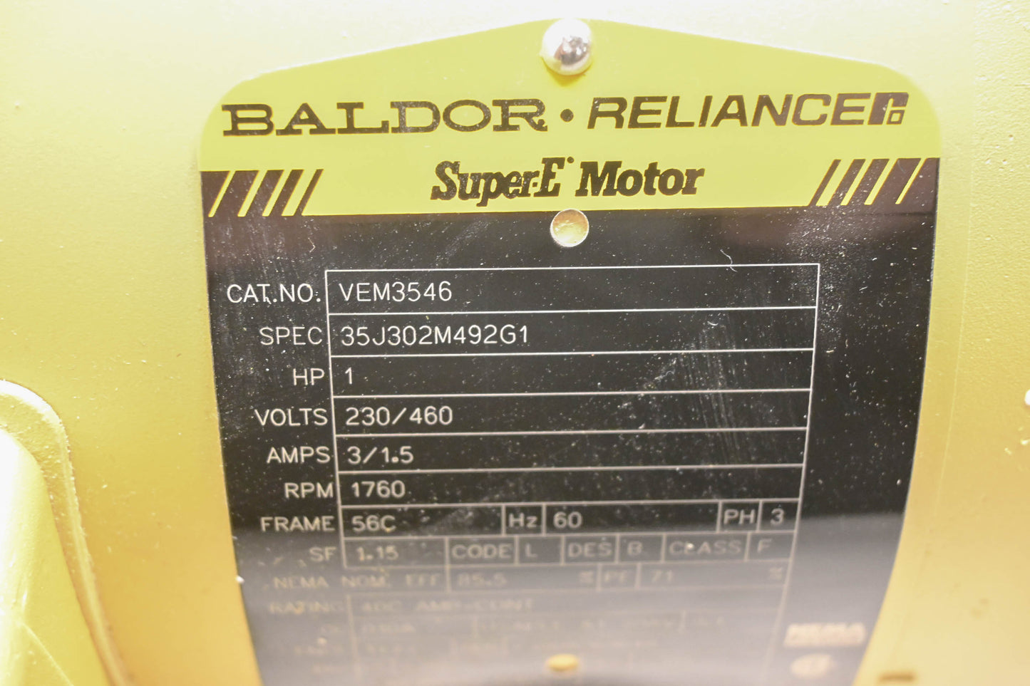 ABB VEM3546, 35J302M492G1 Baldor SuperE Motor 1Hp 230/450V 1760RPM NOS