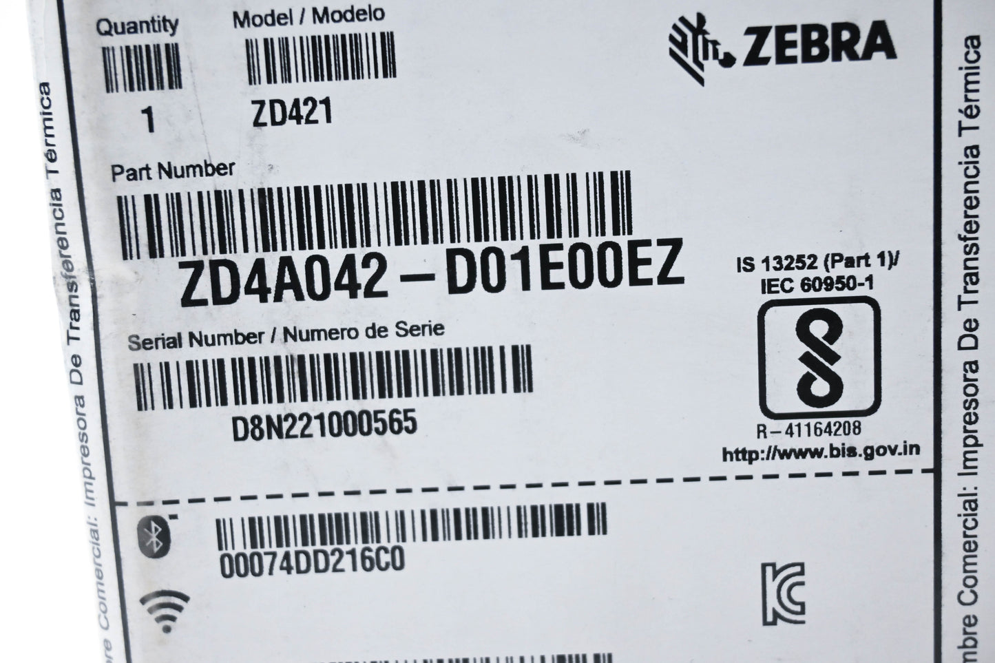 Zebra ZD4A042-D01E00EZ ZD421 Barcode Label Printer NOS
