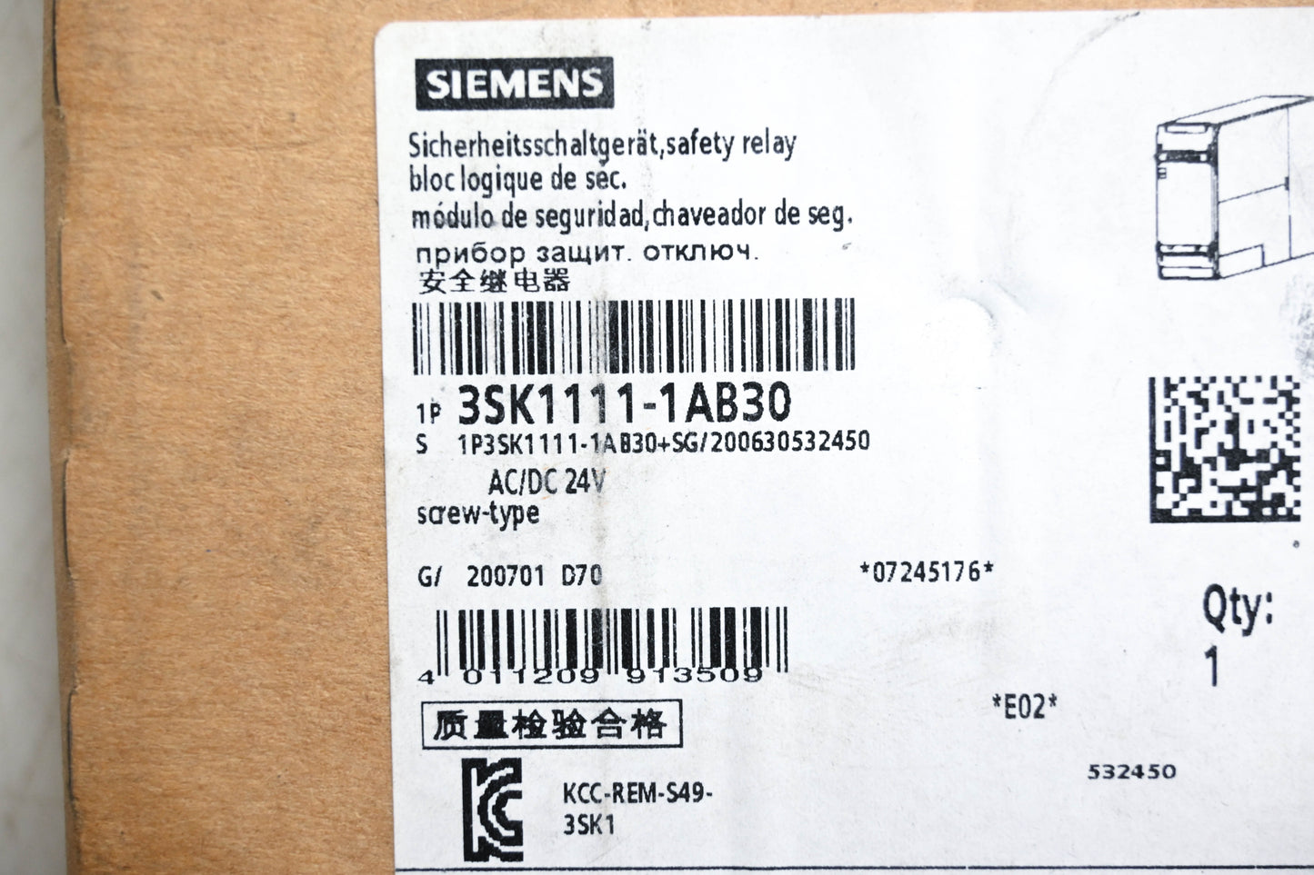 Siemens 3SK1111-1AB30 Safety Switch Relay NOS