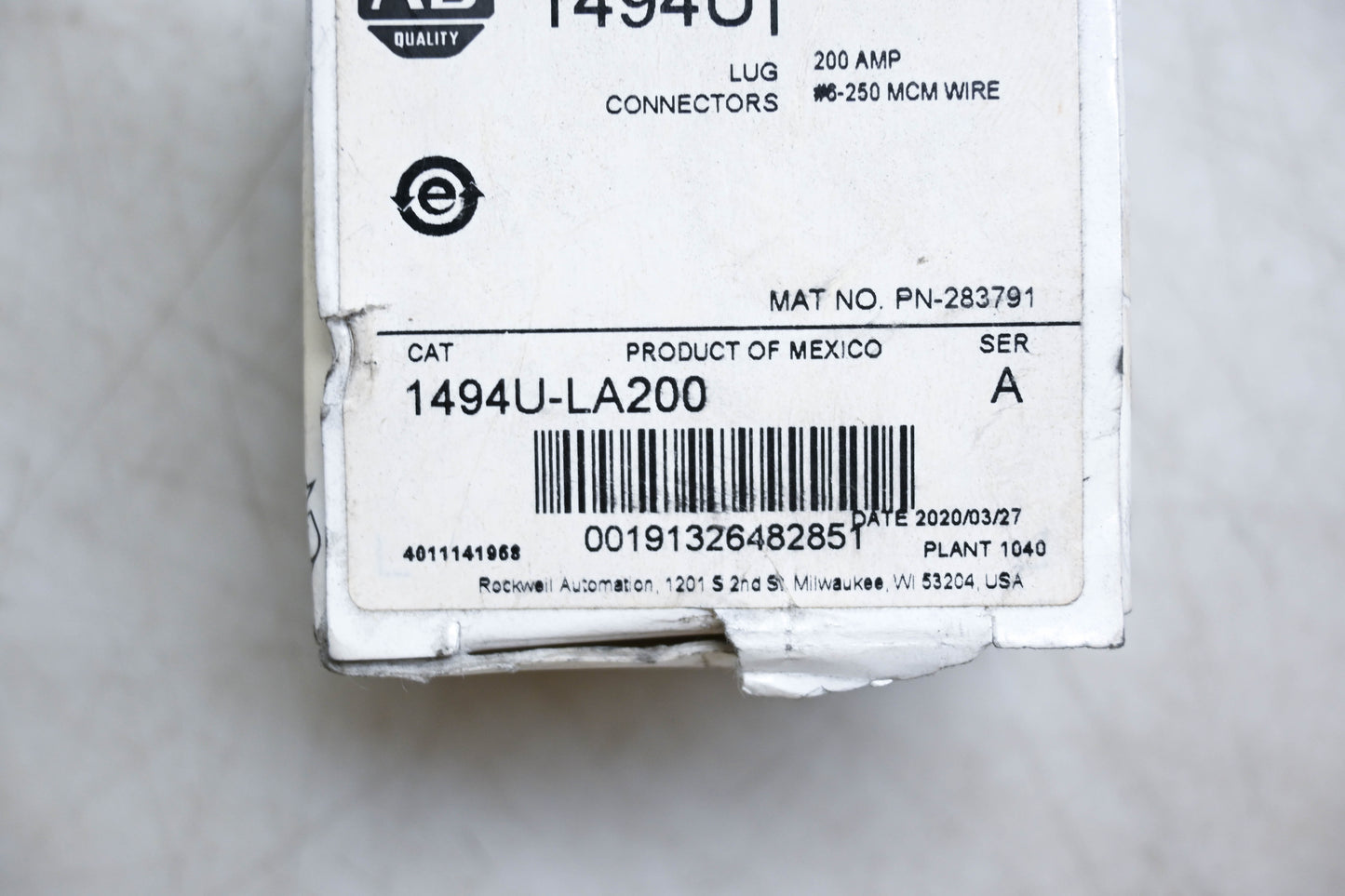 Allen-Bradley 1494U-LA200 Series A Lug Connector Kit NOS