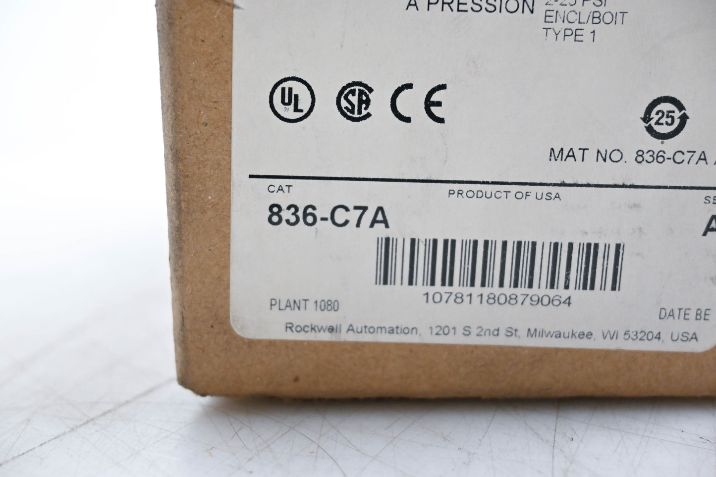 Allen-Bradley 836-C7A Series A Pressure Control NOS