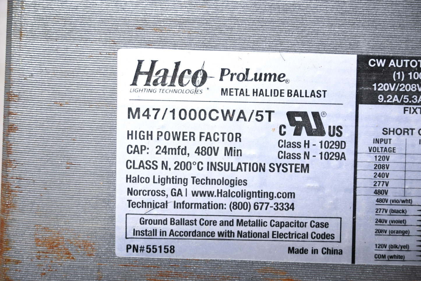 Halco M47/1000CWA/5T Metal Halide Ballast Kit NOS